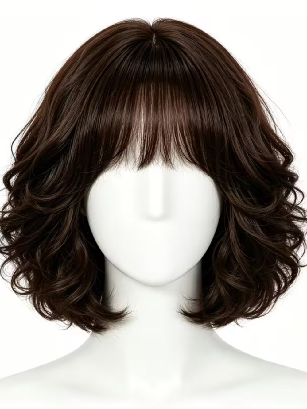 DAYS Coottro Short Bob Wig with Bangs Dark Brown Wavy Women’s Wig New